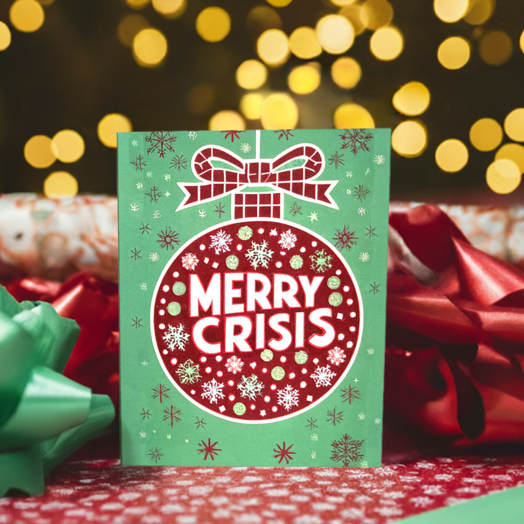 Merry Crisis - Funny Retro Vintage Red Christmas Card