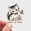Cheer Up Bitch Sticker - cats, kitten, vintage, retro, cute