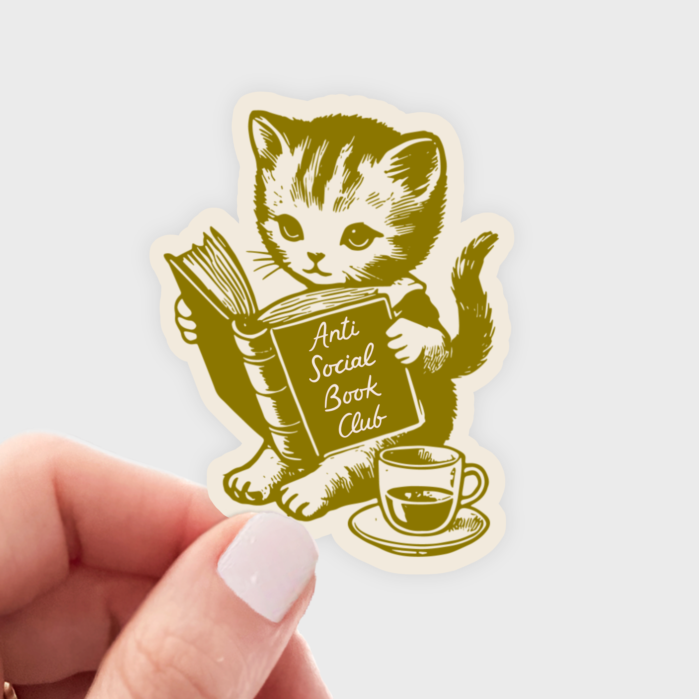 Anti Social Book Club Sticker - cat, vintage, book shop