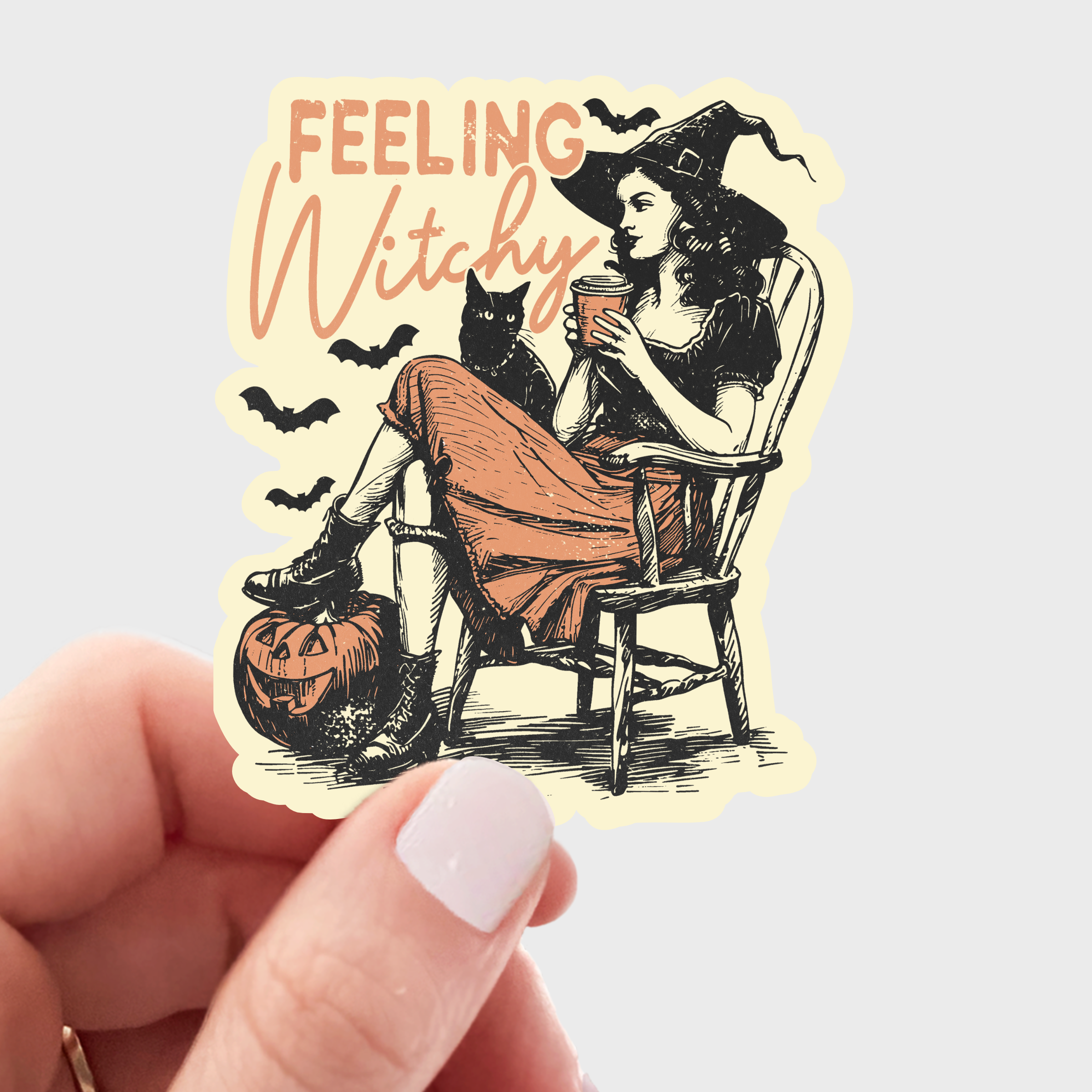 Feeling Witchy Sticker - black cat, witch, halloween, spooky