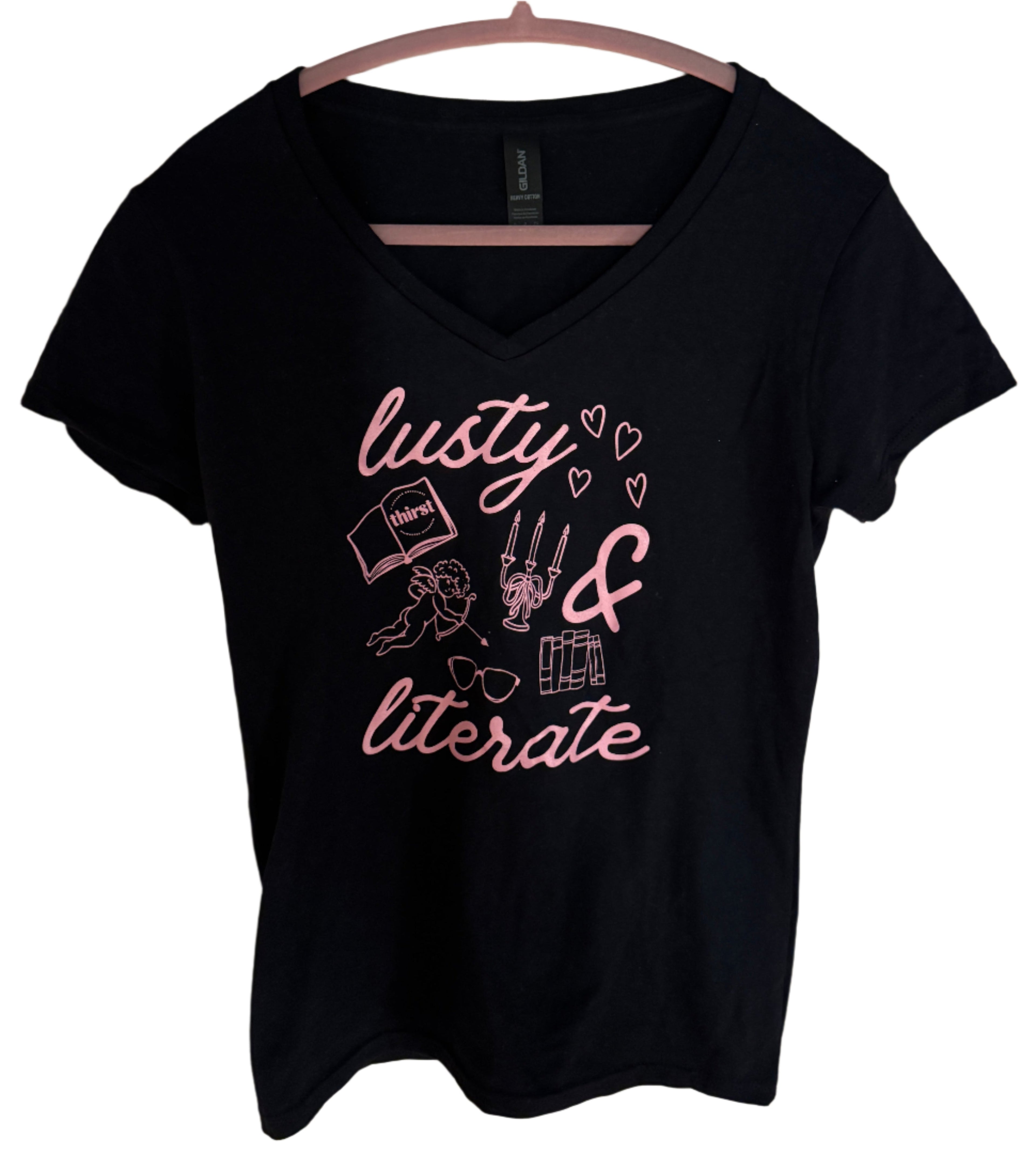 Lusty & Literate - Black V-Neck T-Shirt