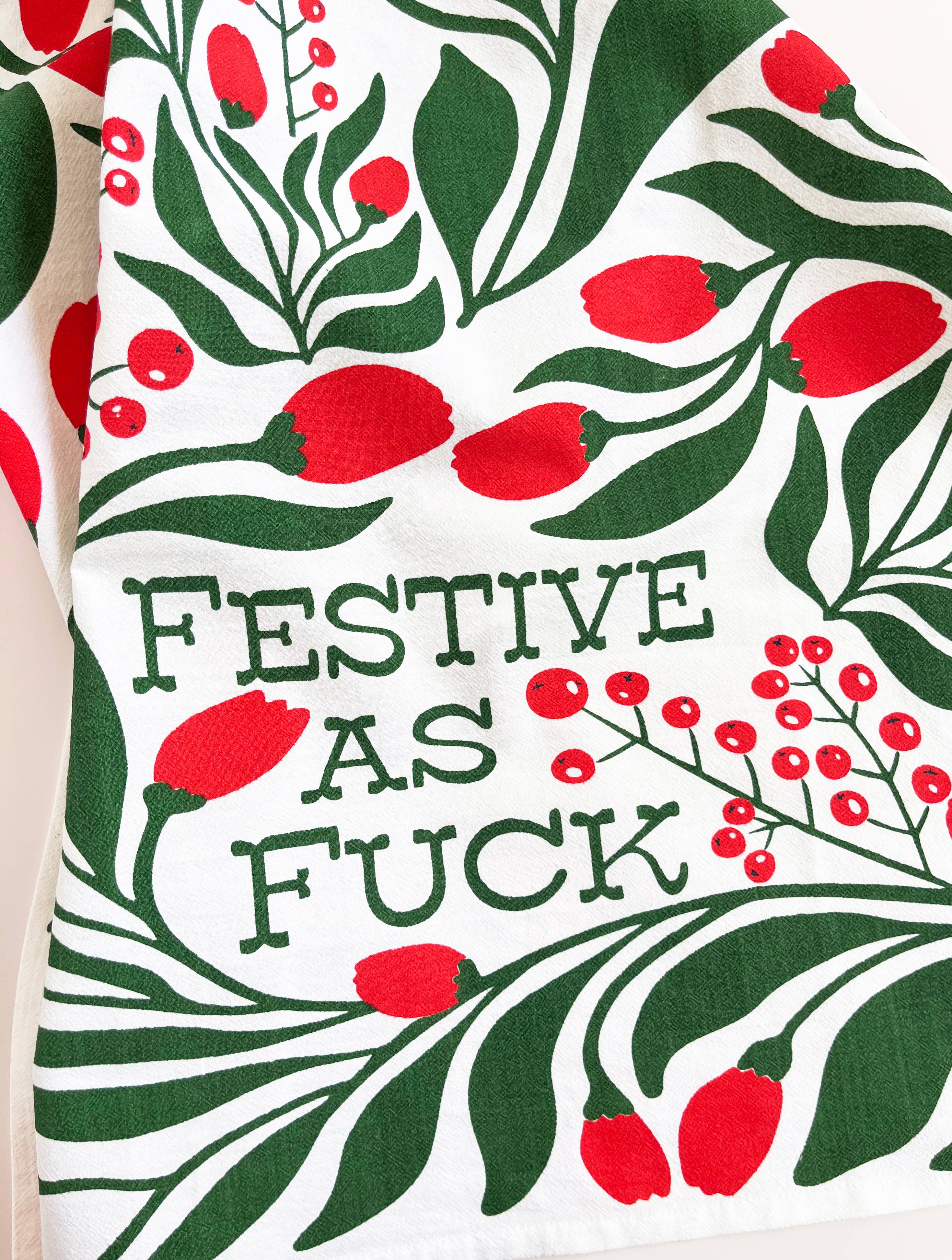 Festive as Fuck - RED/GREEN Funny Christmas Kitchen Towel